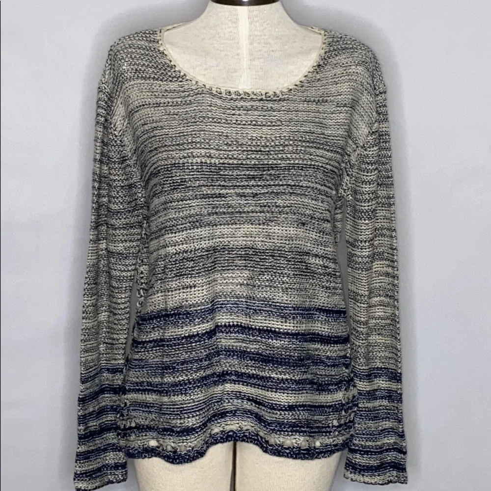Paper Crane Open Weave Boho Navy & Cream Sweater